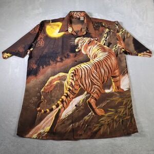 Billionbay Tiger Print Shirt Mens Large Brown Excellent Graphic Retro Look Fun